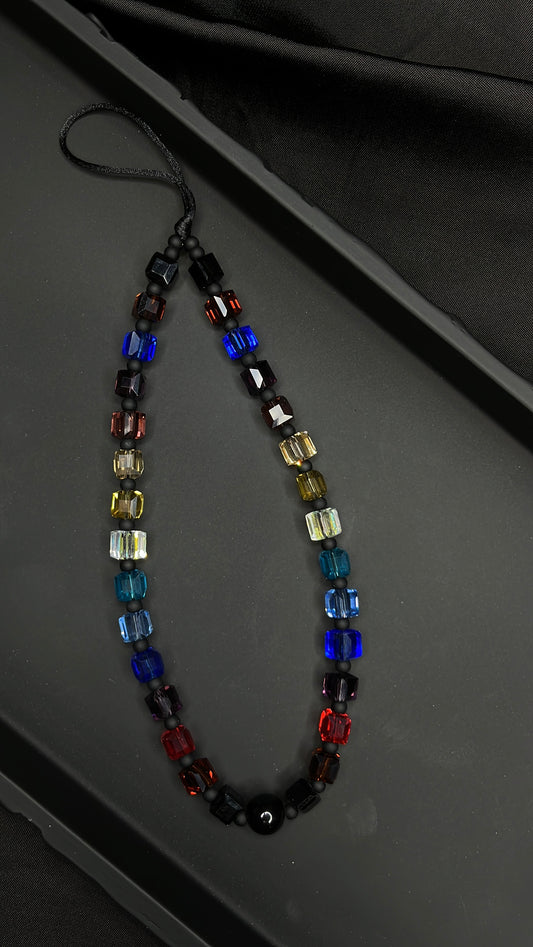 Midnight Chunky Cube Beaded Phone Charm