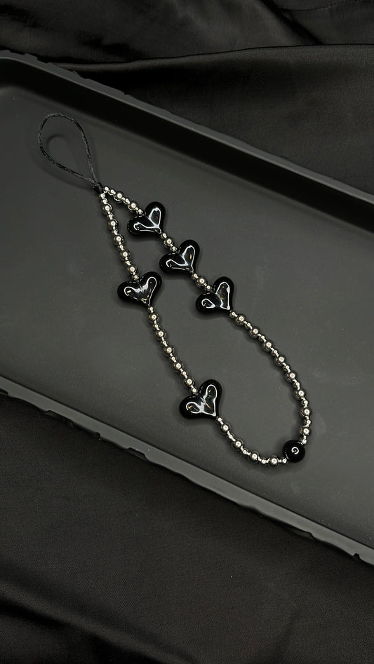 Black Heart Bead Phone Charm