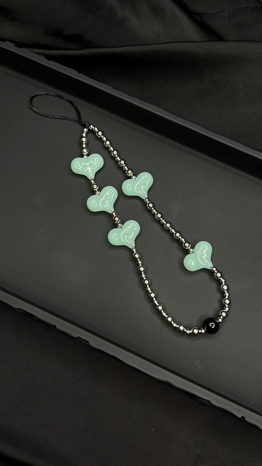 Green Heart Bead Phone Charm