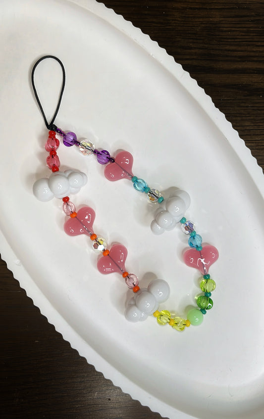 Pastel Rainbow Cloud & Heart Beaded Phone Charm