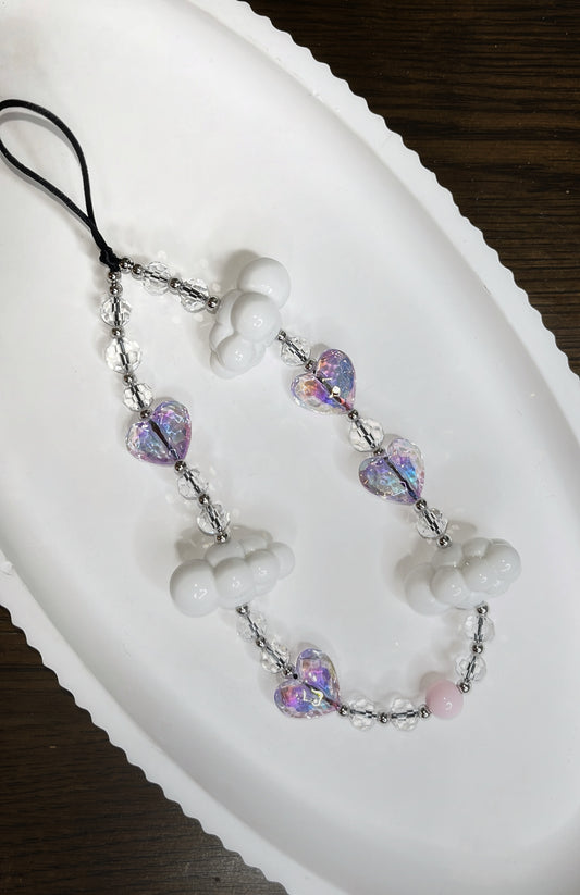 Crystal Cloud & Heart Beaded Phone Charm