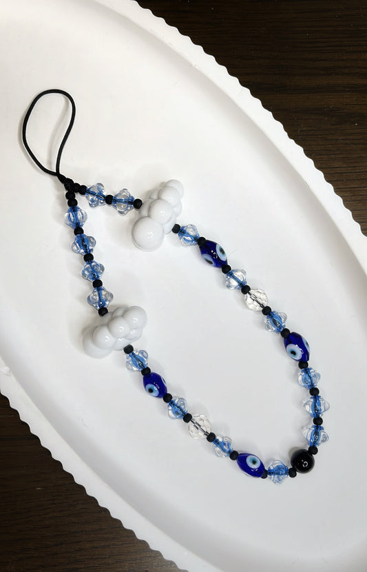 Blue Cloud & Heart Beaded Phone Charm