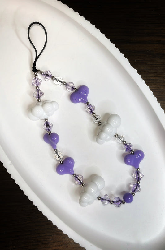 Purple Cloud & Heart Beaded Phone Charm