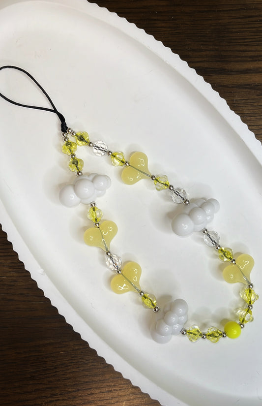 Yellow Cloud & Heart Beaded Phone Charm