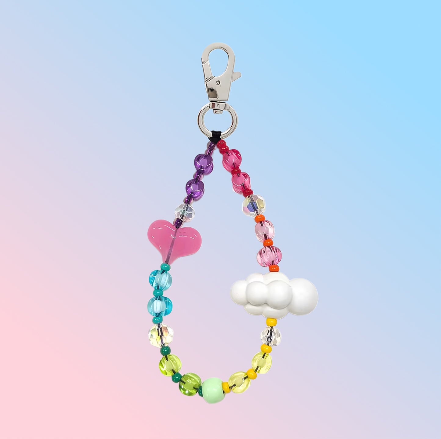 Whimsy Cloud & Heart Whimsical Beaded Keychain