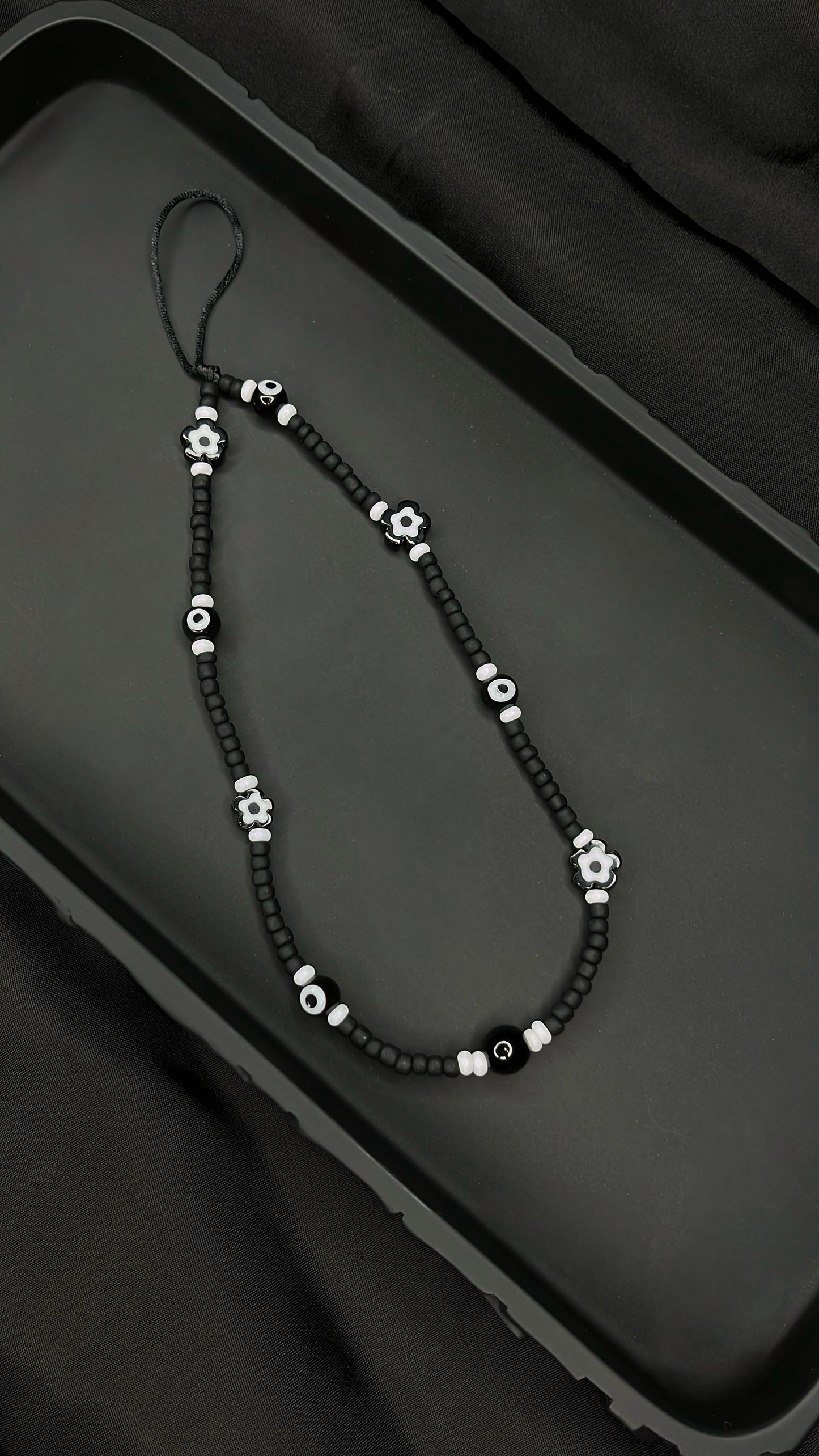Black & White Flower Phone Charm