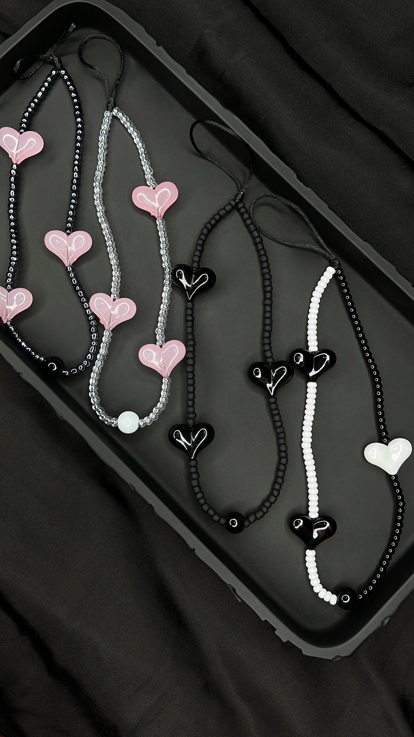 Black Heart Beaded Phone Charm