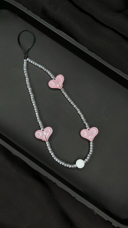 Pink Crystal Heart Beaded Phone Charm
