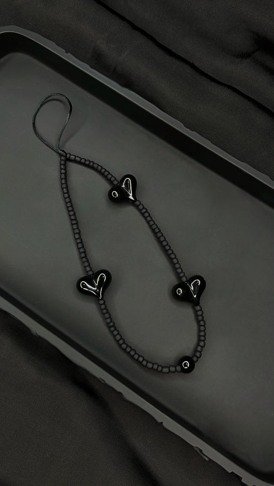 Black Heart Beaded Phone Charm