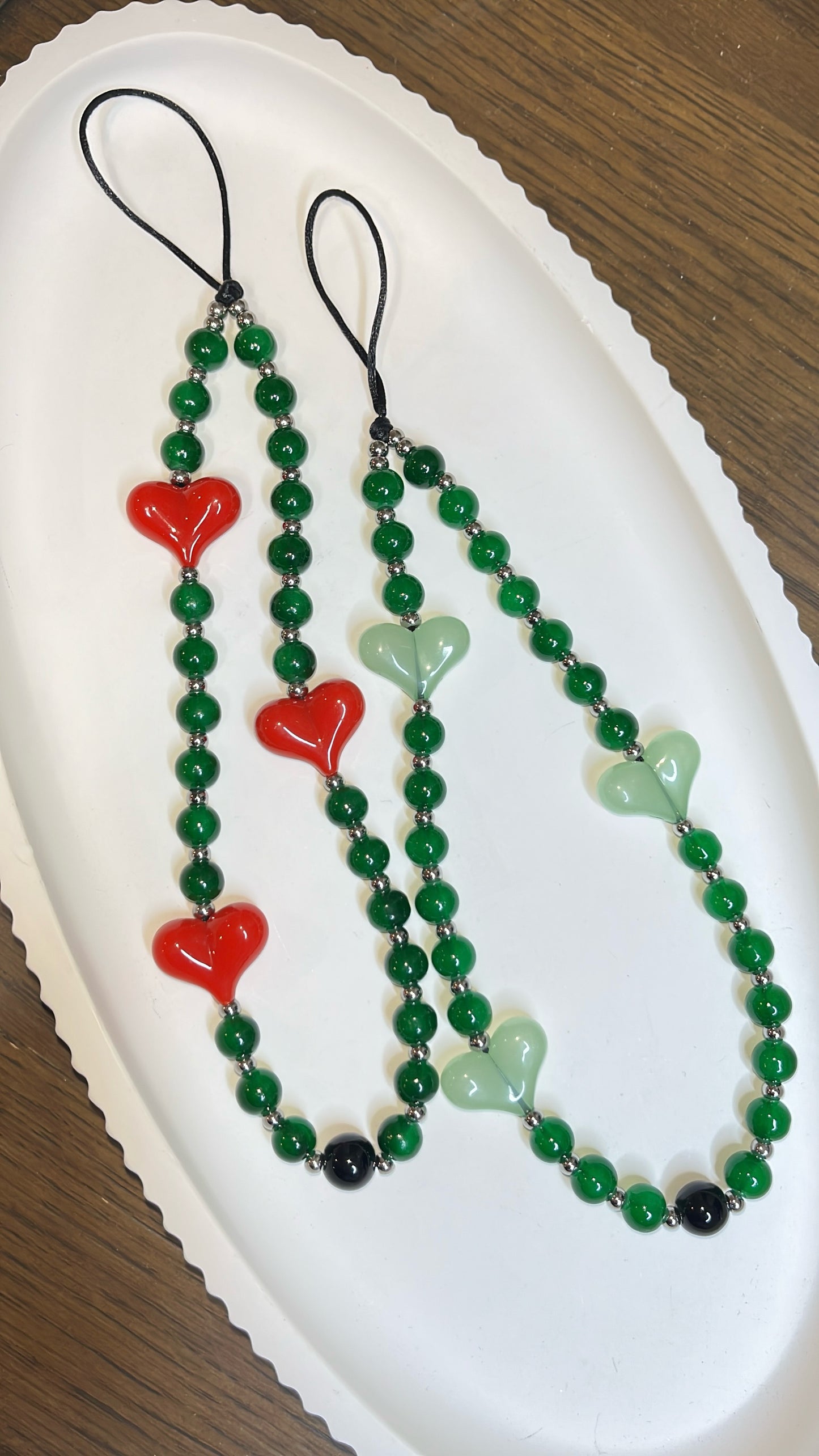 Red and Green Glass Bead Phone Charm