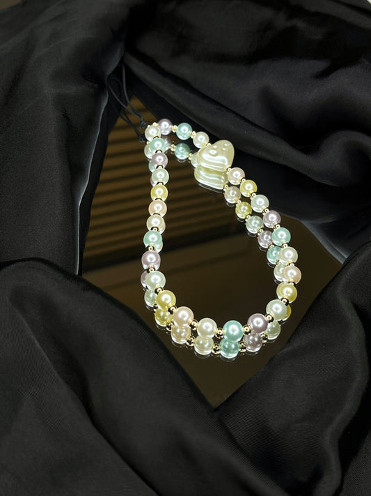 Pastel Pearl Heart Phone Charm