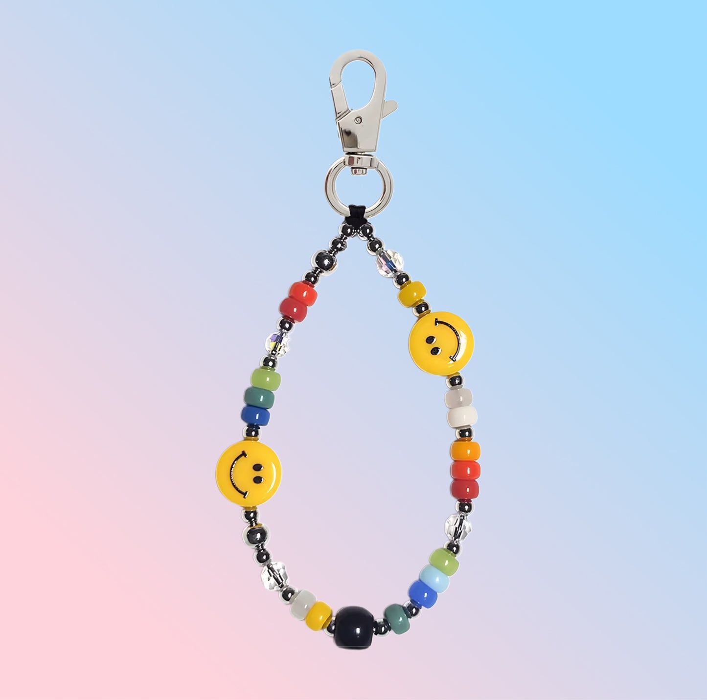 Rainbow Smile Cloud Beaded Keychain