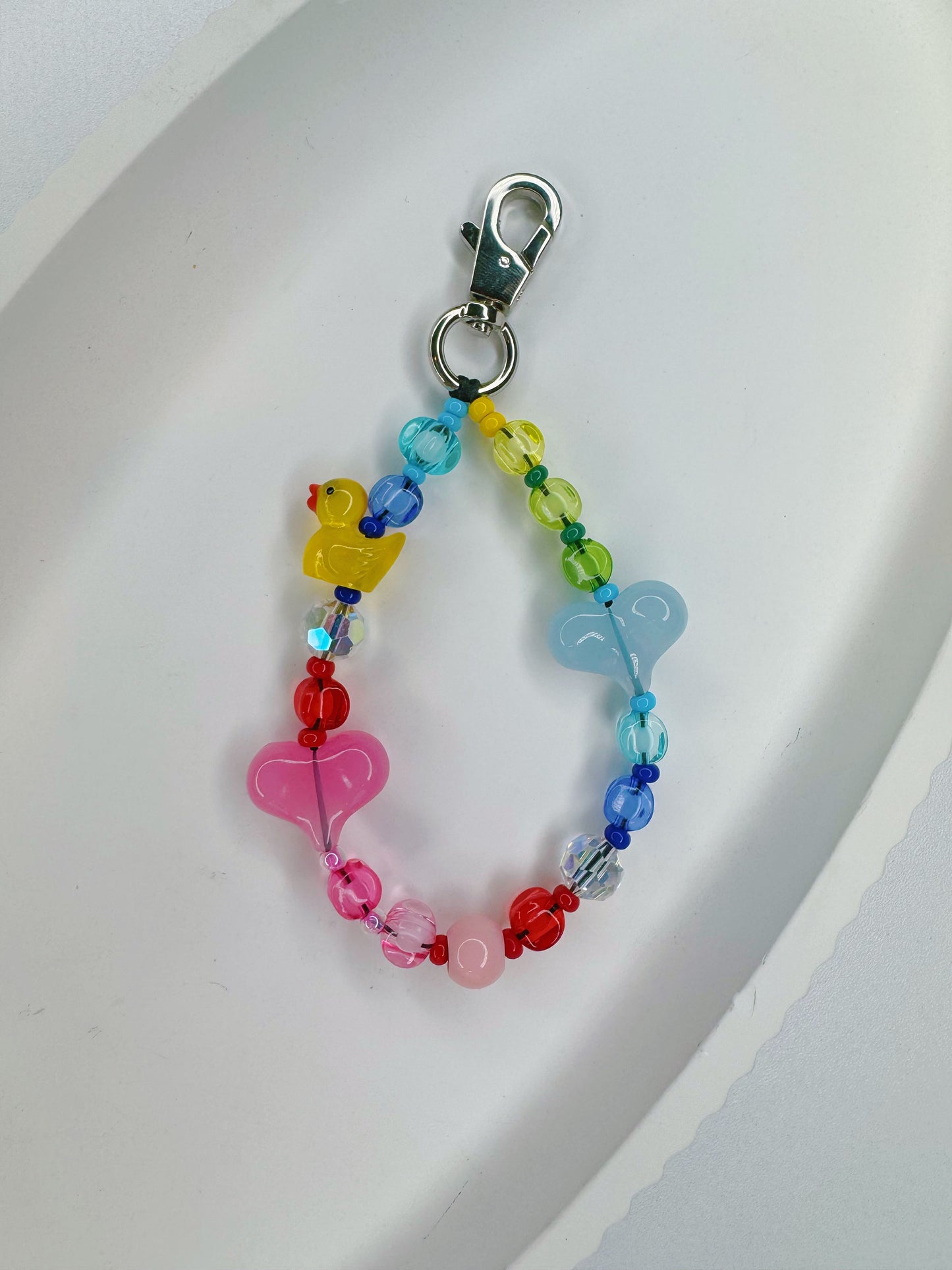Rubber Duckie Heart Whimsical Beaded Keychain