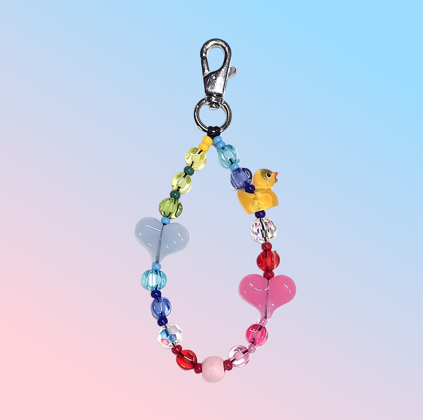 Rubber Duckie Heart Whimsical Beaded Keychain
