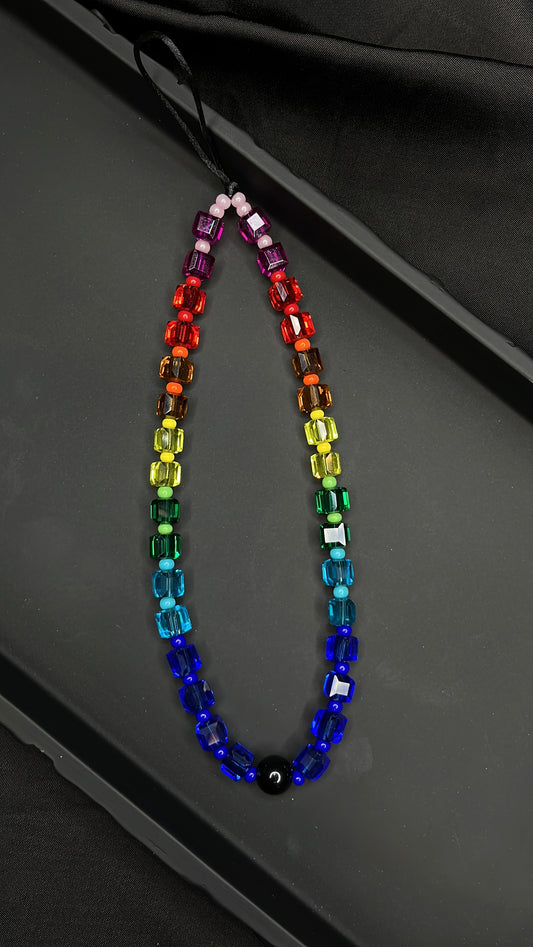 Rainbow Chunky Cube Beaded Phone Charm