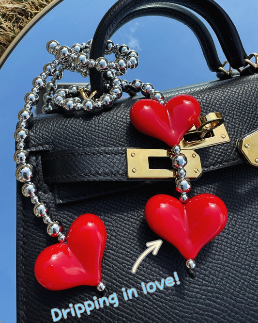 Crimson Glow Handmade Beaded Heart Bag Charm