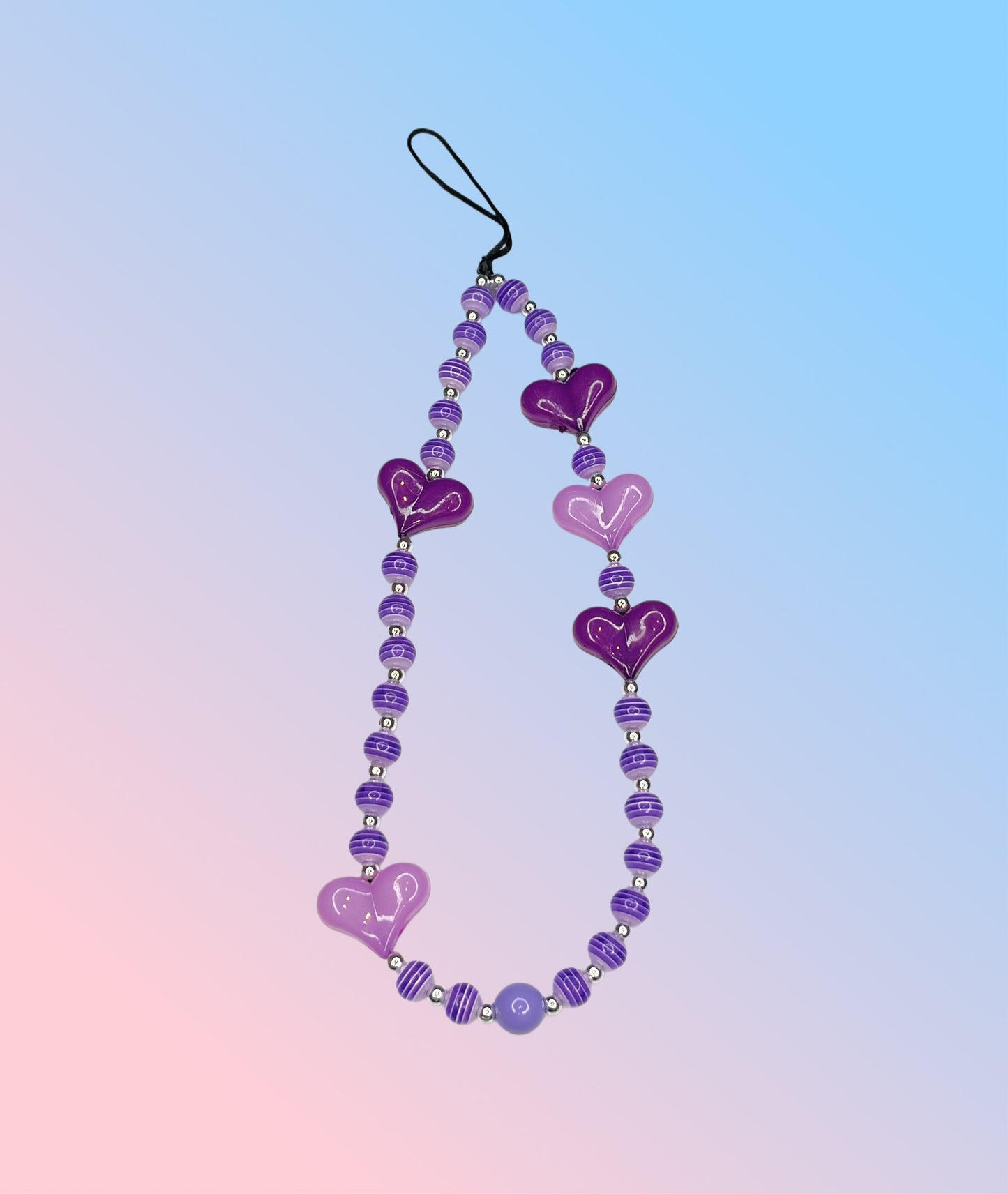 Purple Chunky Heart Bead Phone Charm