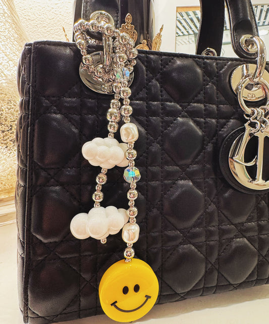 Cloudy Smiles Smiley Face Beaded Bag Charm