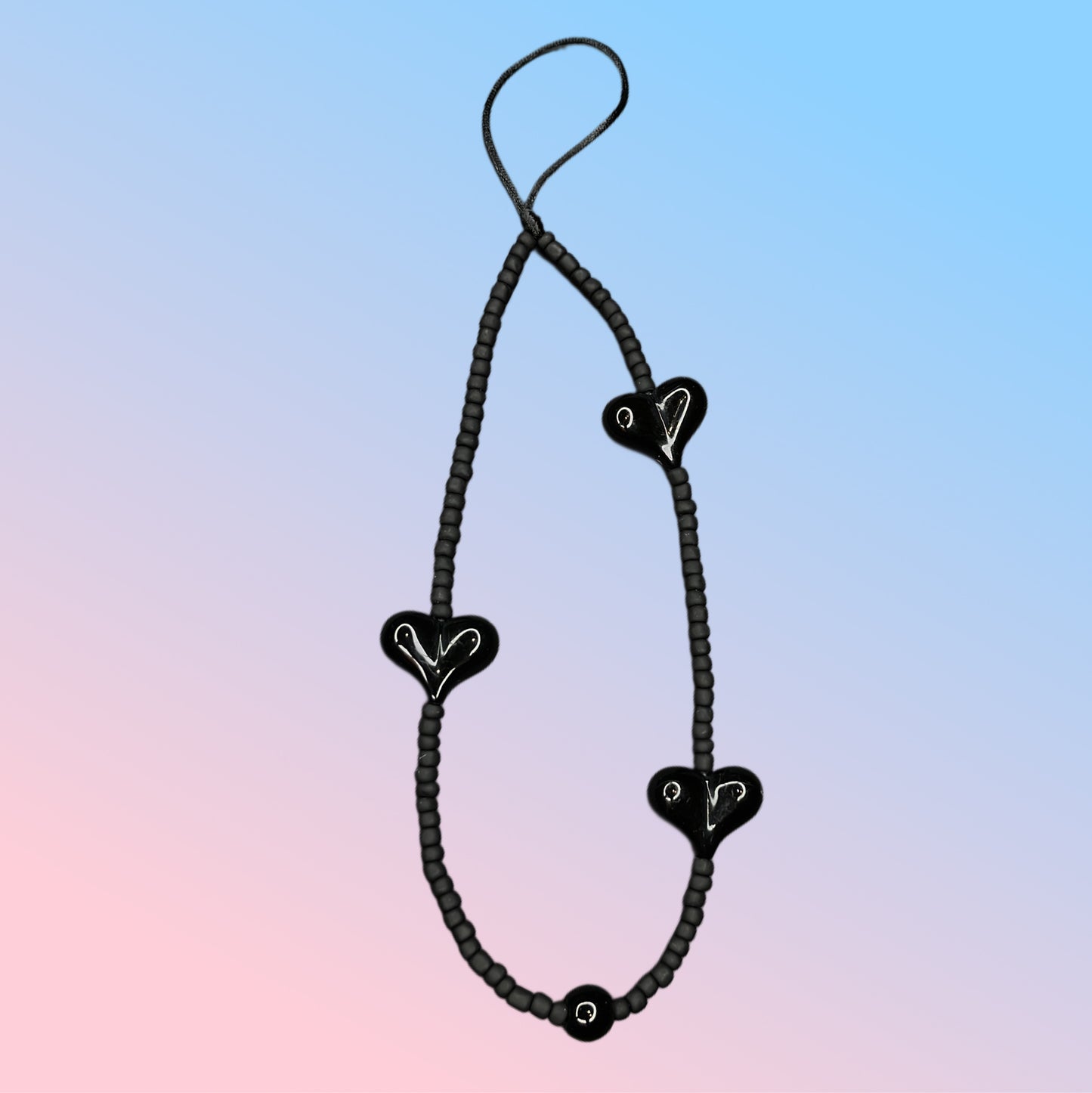 Black Heart Beaded Phone Charm