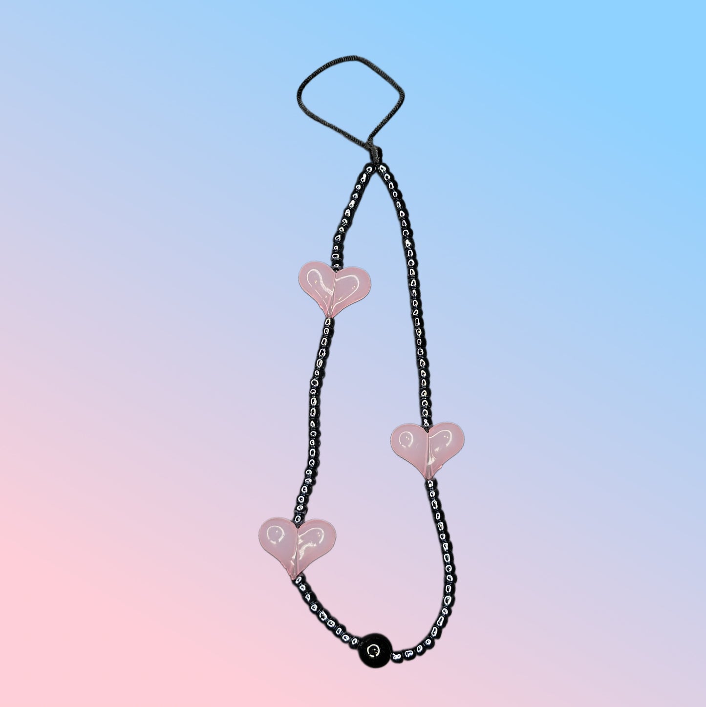 Black Chrome Pink Heart Beaded Phone Charm