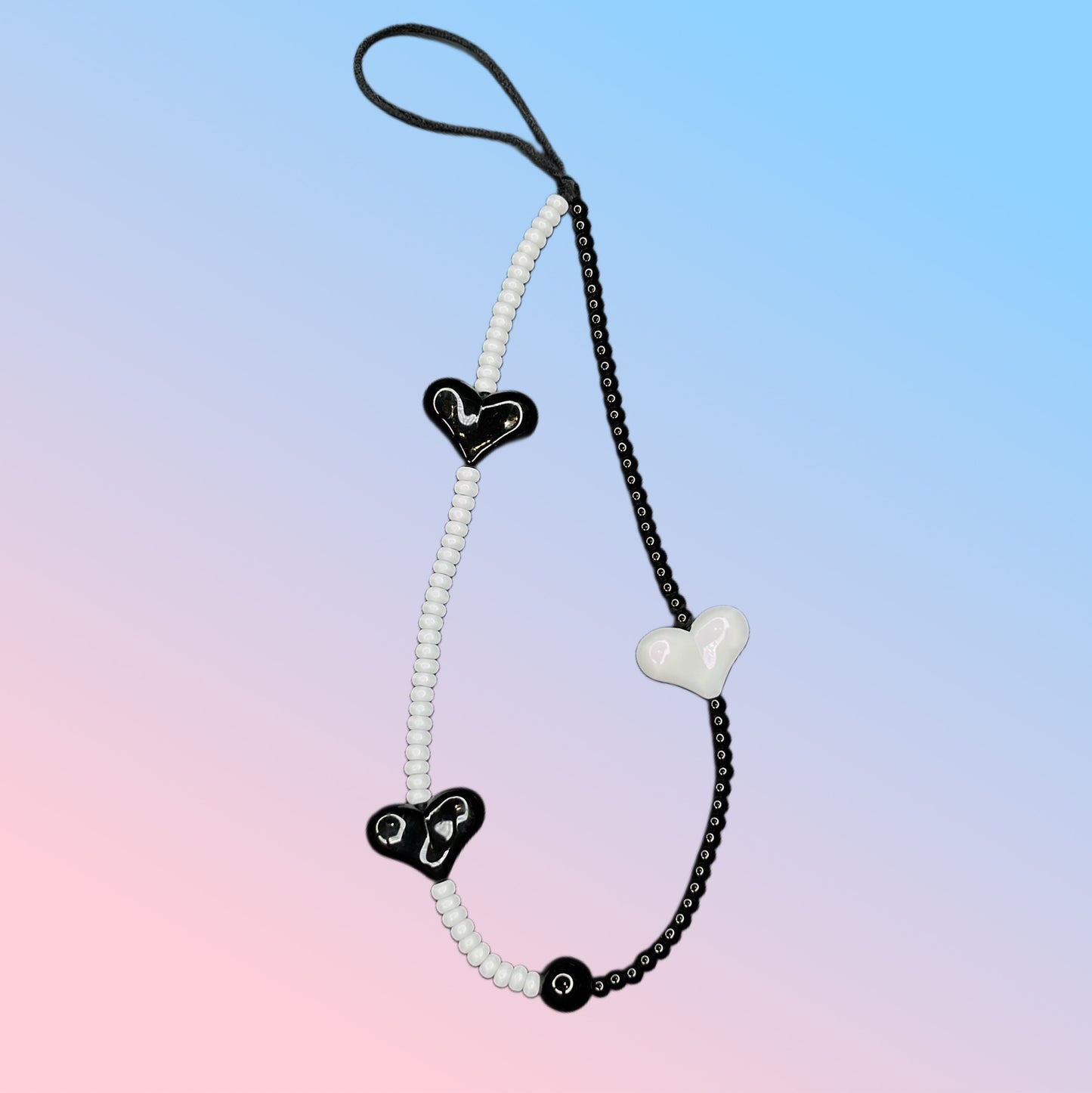 Black & White Heart Beaded Phone Charm