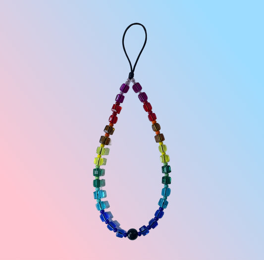 Rainbow Chunky Cube Beaded Phone Charm