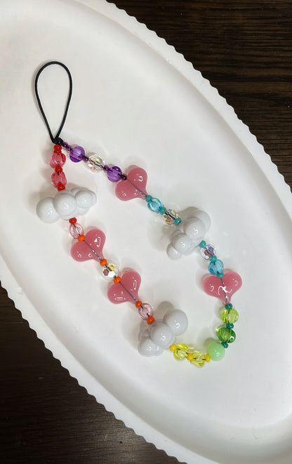 Pastel Rainbow Cloud & Heart Beaded Phone Charm