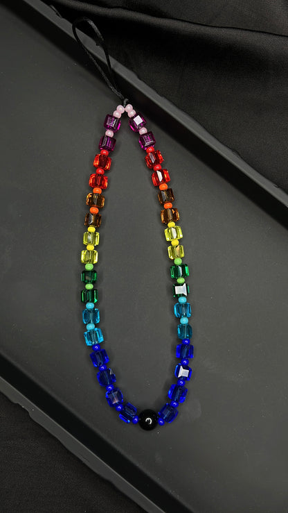 Rainbow Chunky Cube Beaded Phone Charm