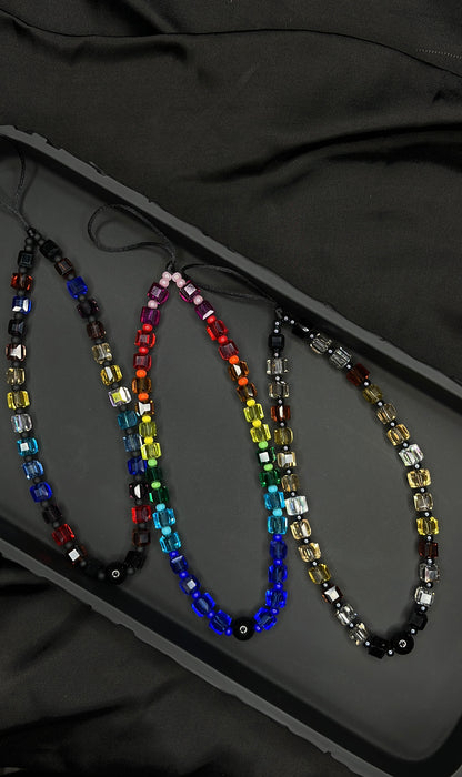 Rainbow Chunky Cube Beaded Phone Charm