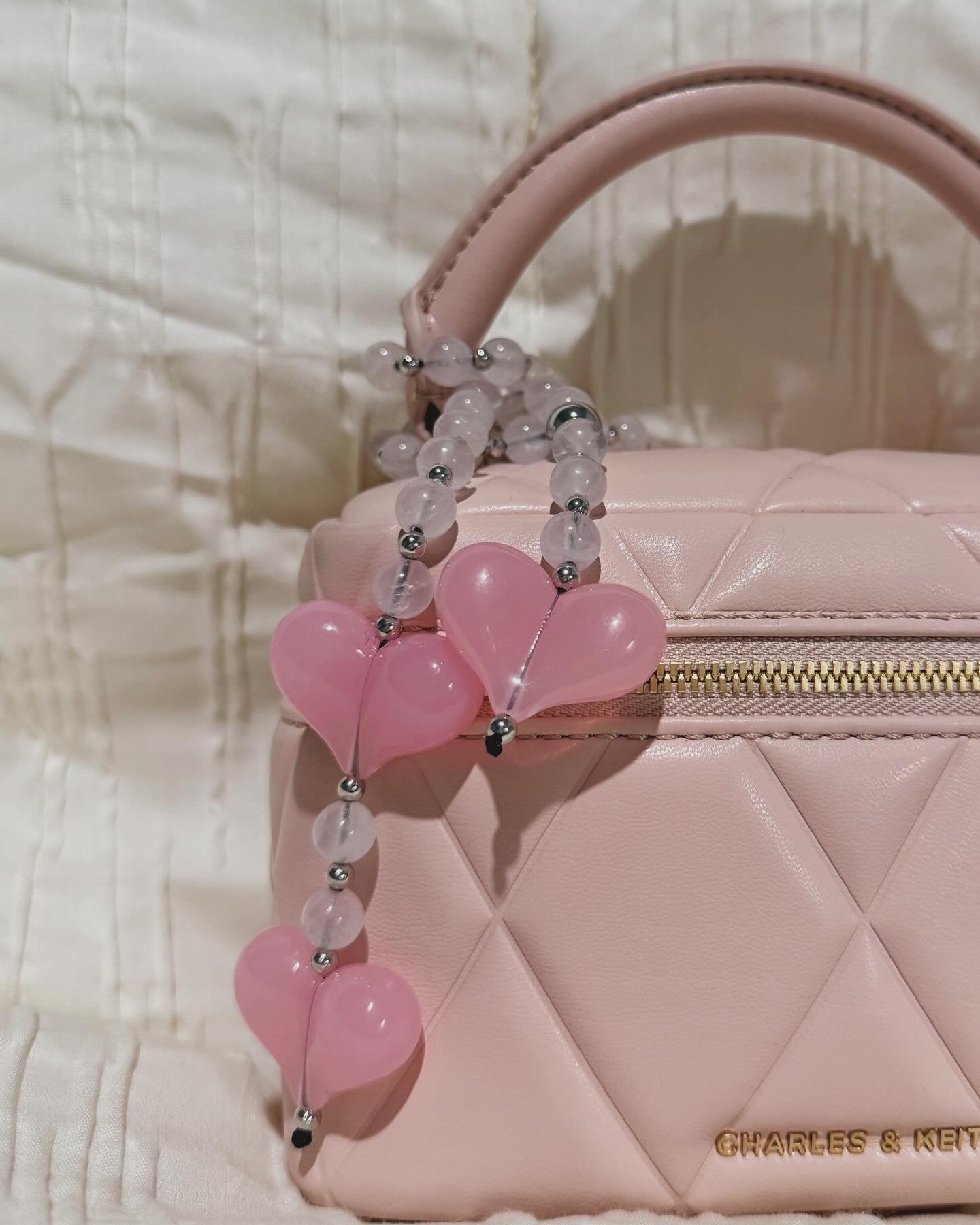 Rosy Kiss Handmade Beaded Heart Bag Charm